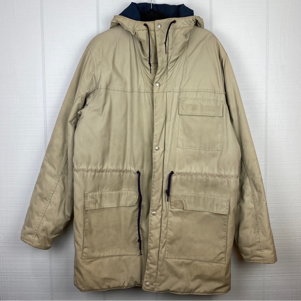 London Fog Outdoors Unlimited Tan Quilted Heavy Winter Jacket w/ Hood 44 X-Long